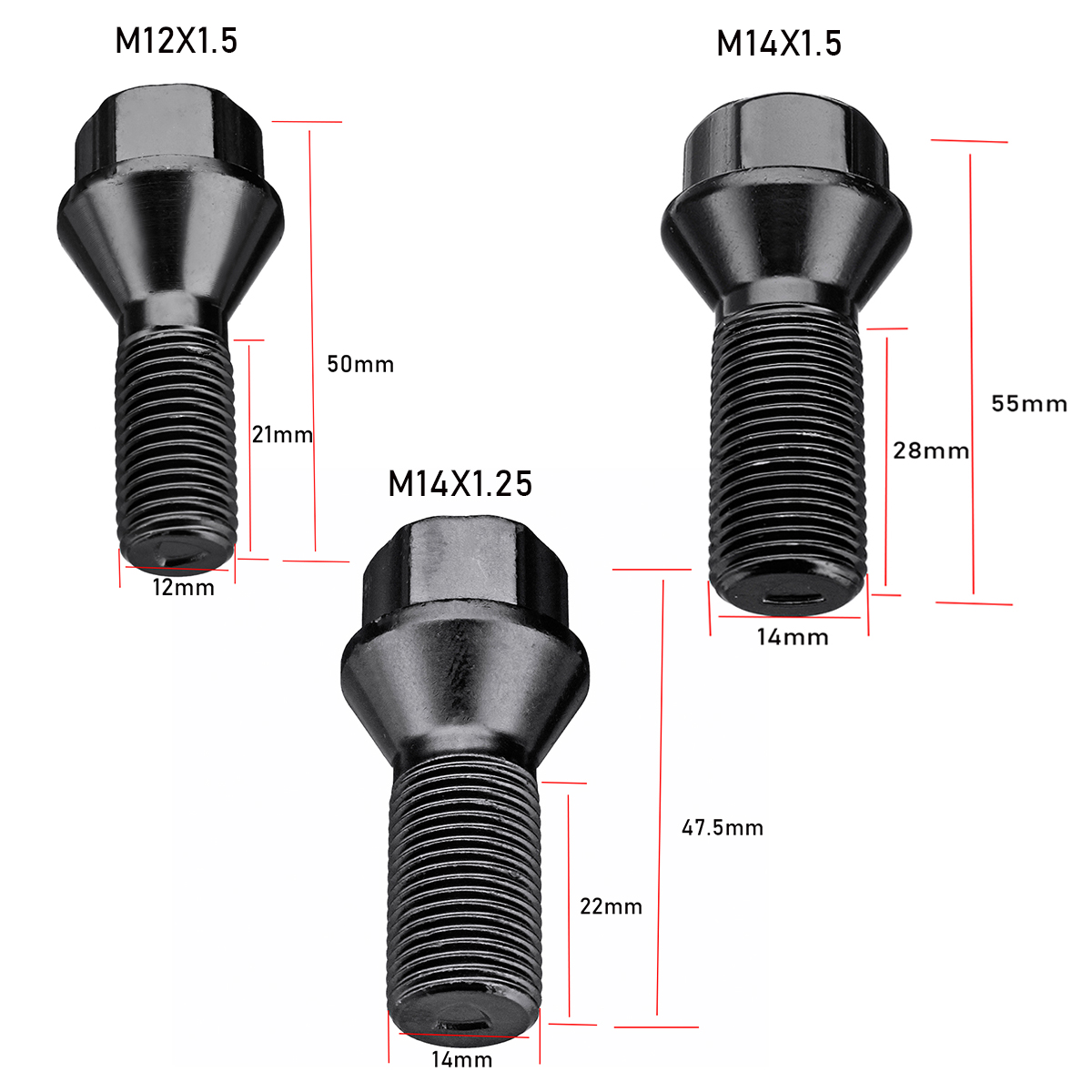 Wheel-Lugs-Bolt-Nut-Stud-M12-x-15-M14-x-15-M14-x-125-Black-For-BMW-1602183