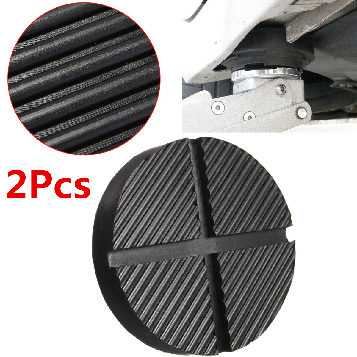 Black-Rubber-Car-Truck-Cross-Slotted-Frame-Rail-Floor-Jack-Disk-Pad-Adapter-1172822