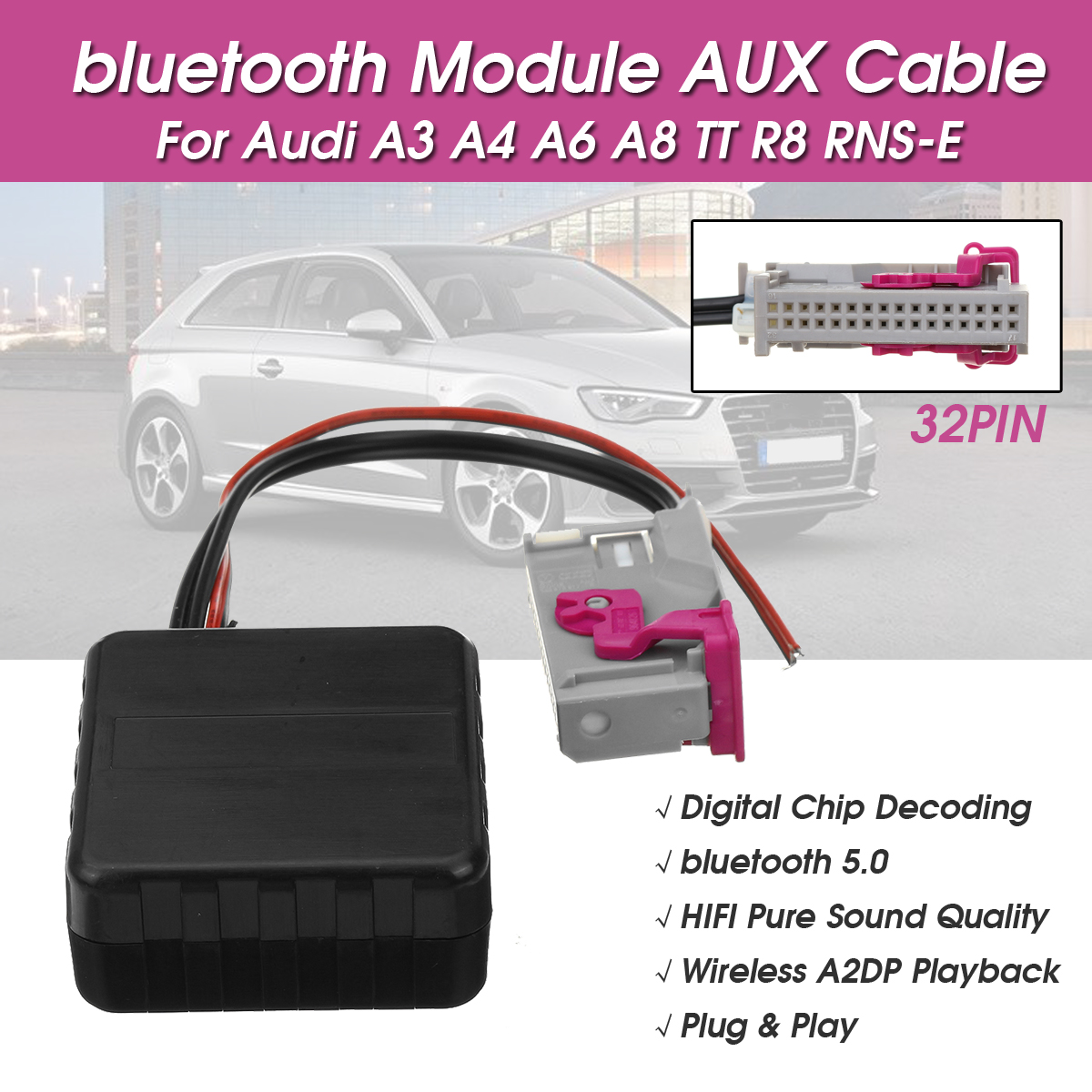 32-PIN-bluetooth-Module-AUX-Cable-Adapter-Audio-Decoding-For-Audi-A3-A4-A6-A8-TT-R8-RNS-E-1553156