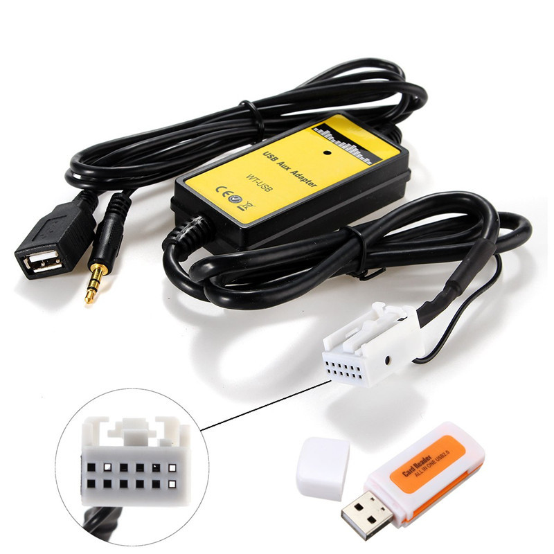 Car-USB-MP3-Interface-Adapter--Card-Reader-35mm-AUX-In-Input-For-12Pin-VW-Audi-1117447