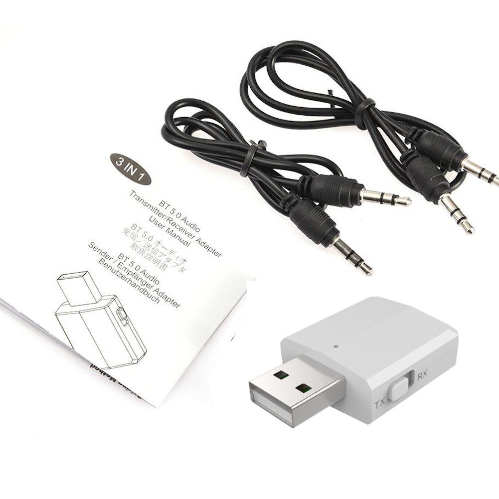 ZF-169-White-bluetooth-50-2-In-1-Audio-Wireless-Receiver-Transmitter-Stereo-AUX-RCA-USB-35mm-Jack-Fo-1577412