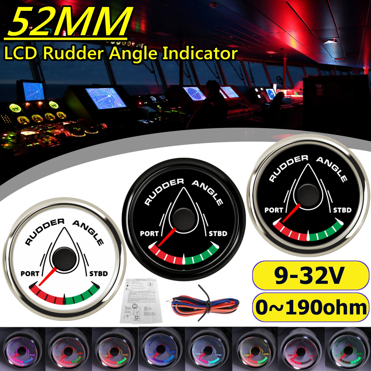 0-190-ohm-52mm-LCD-Boat-Marine-Rudder-Angle-Indicator-8-Color-Backlight-932V-1784041