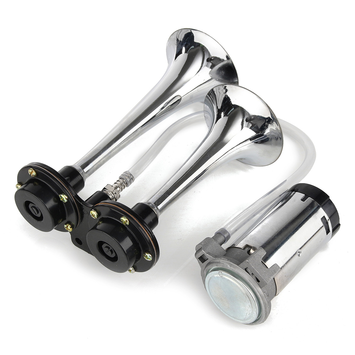 12V-150DB-Dual-Loud-Trumpet-Air-Horn-With-Compressor-Chrome-For-Car-Truck-Boat-1350092