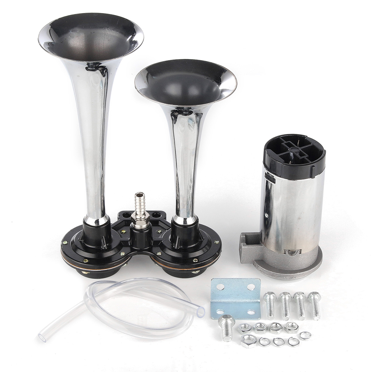 12V-150DB-Dual-Loud-Trumpet-Air-Horn-With-Compressor-Chrome-For-Car-Truck-Boat-1350092