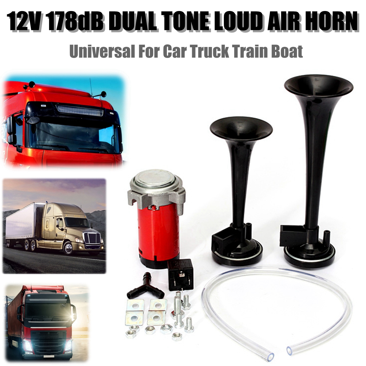 12V-178DB-Dual-Trumpet-Air-Horn-Compressor-Kit-Super-Loud-For-Car-Truck-Train-Boat-937225