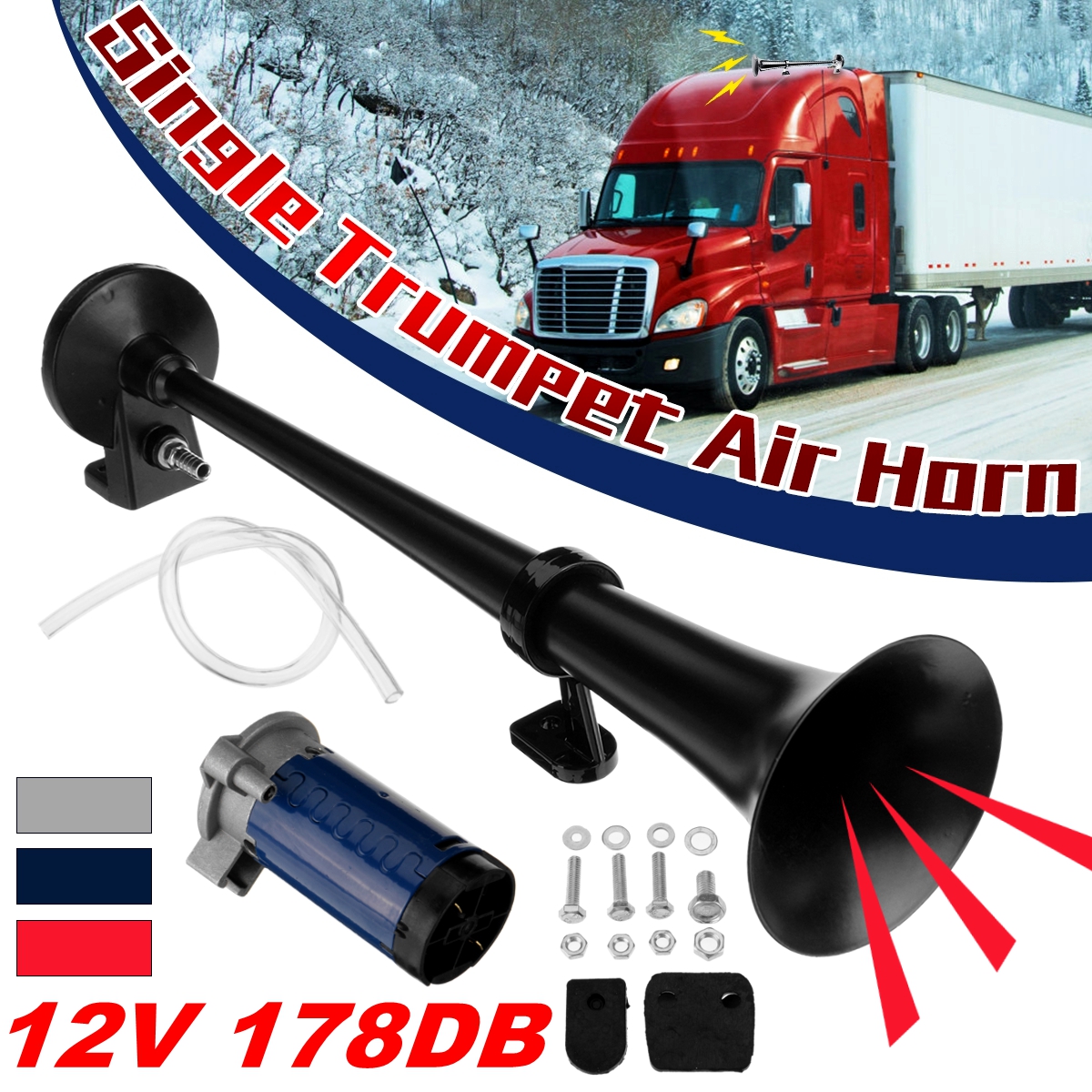 12V-178dB-Single-Trumpet-Air-Horn-Compressor-System-Kit-For-Truck-Boat-Train-Van-1821909