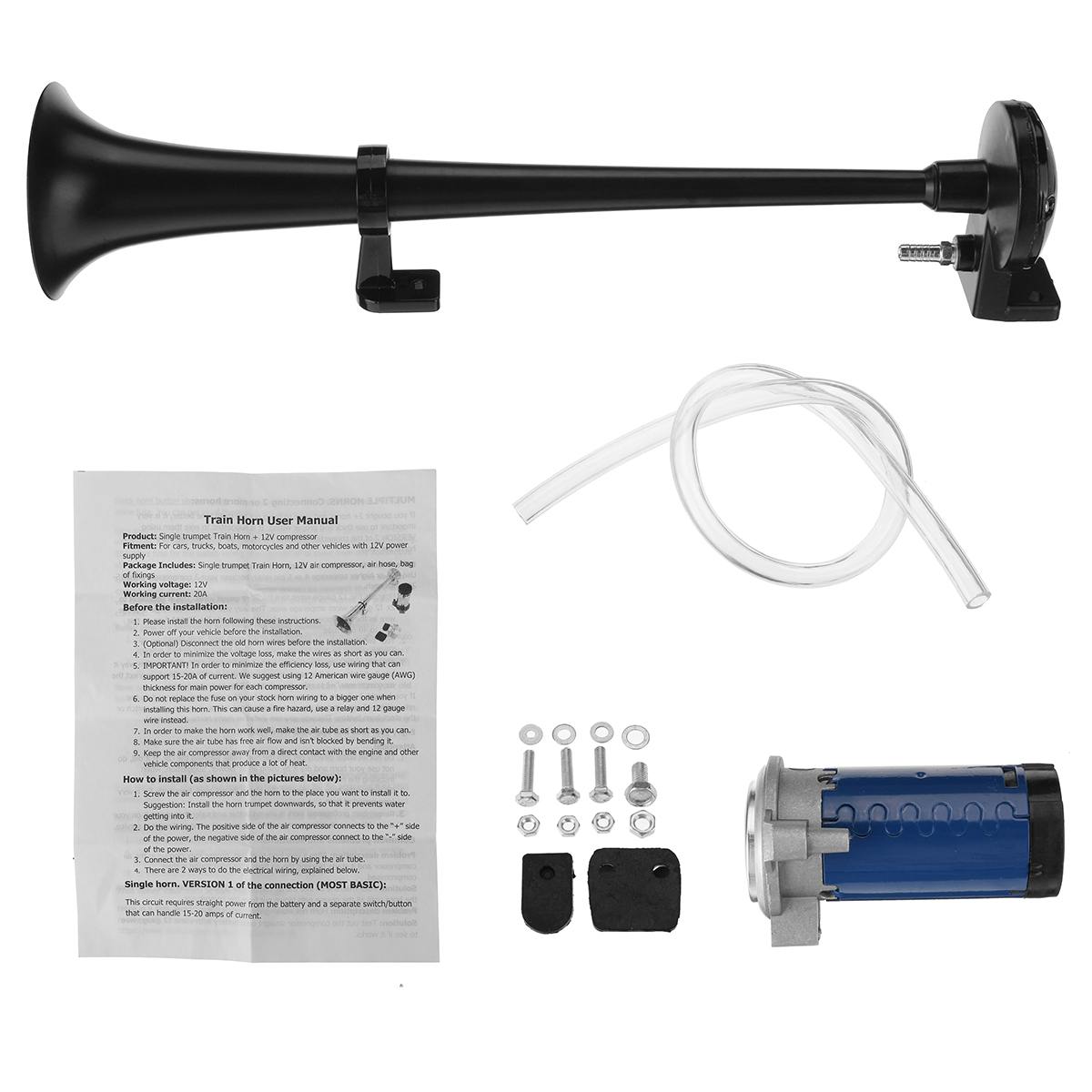12V-178dB-Single-Trumpet-Air-Horn-Compressor-System-Kit-For-Truck-Boat-Train-Van-1821909