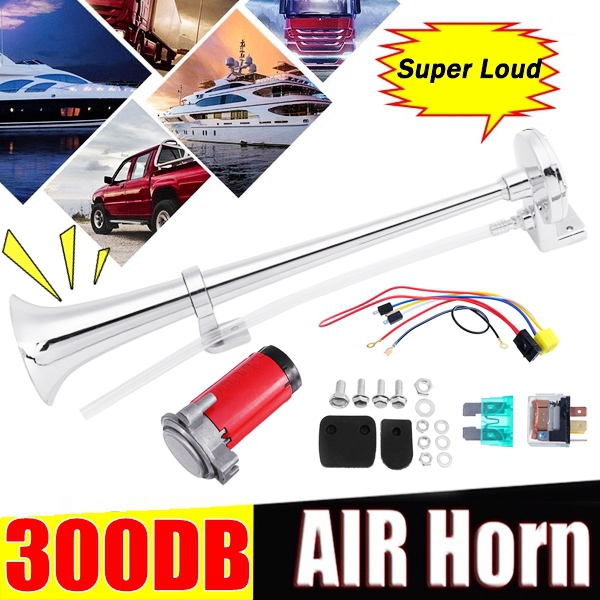 12V-178db-Trumpet-Air-Horn-With-Compressor-Super-Loud-Single-Chrome-Universal-For-Boat-Train-Car-1645659