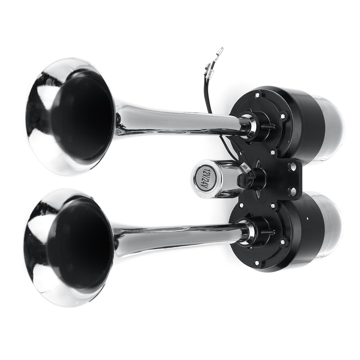 12V-24V-300DB-Dual-Trumpet-Air-Horn-Super-Loud-For-Car-Van-Boat-Pickup-Bus-Silver-1784028