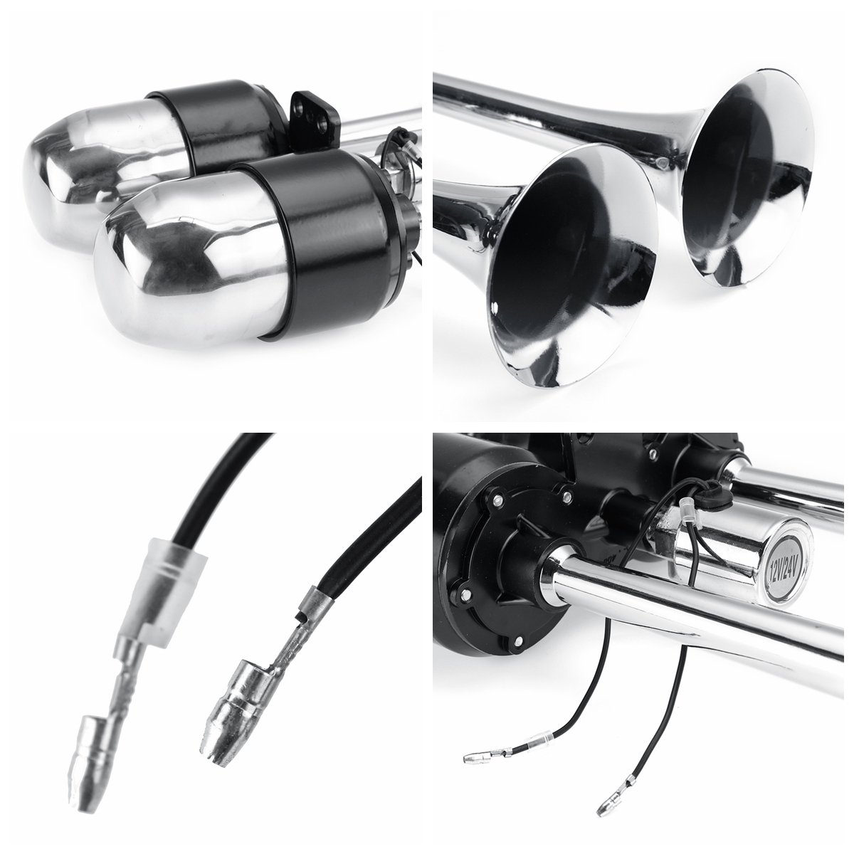 12V-24V-300DB-Dual-Trumpet-Air-Horn-Super-Loud-For-Car-Van-Boat-Pickup-Bus-Silver-1784028