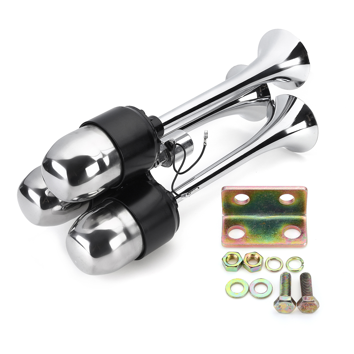 12V-24V-500DB-Universal-Triple-Trumpet-Air-Horn-Super-Loud-For-Car-Van-Boat-Silver-Truck-1747581