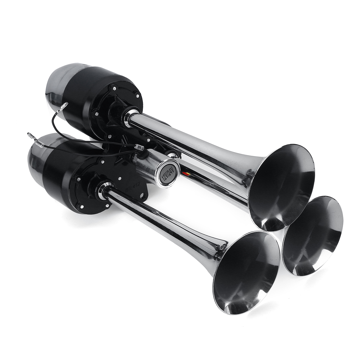 12V-24V-500DB-Universal-Triple-Trumpet-Air-Horn-Super-Loud-For-Car-Van-Boat-Silver-Truck-1747581