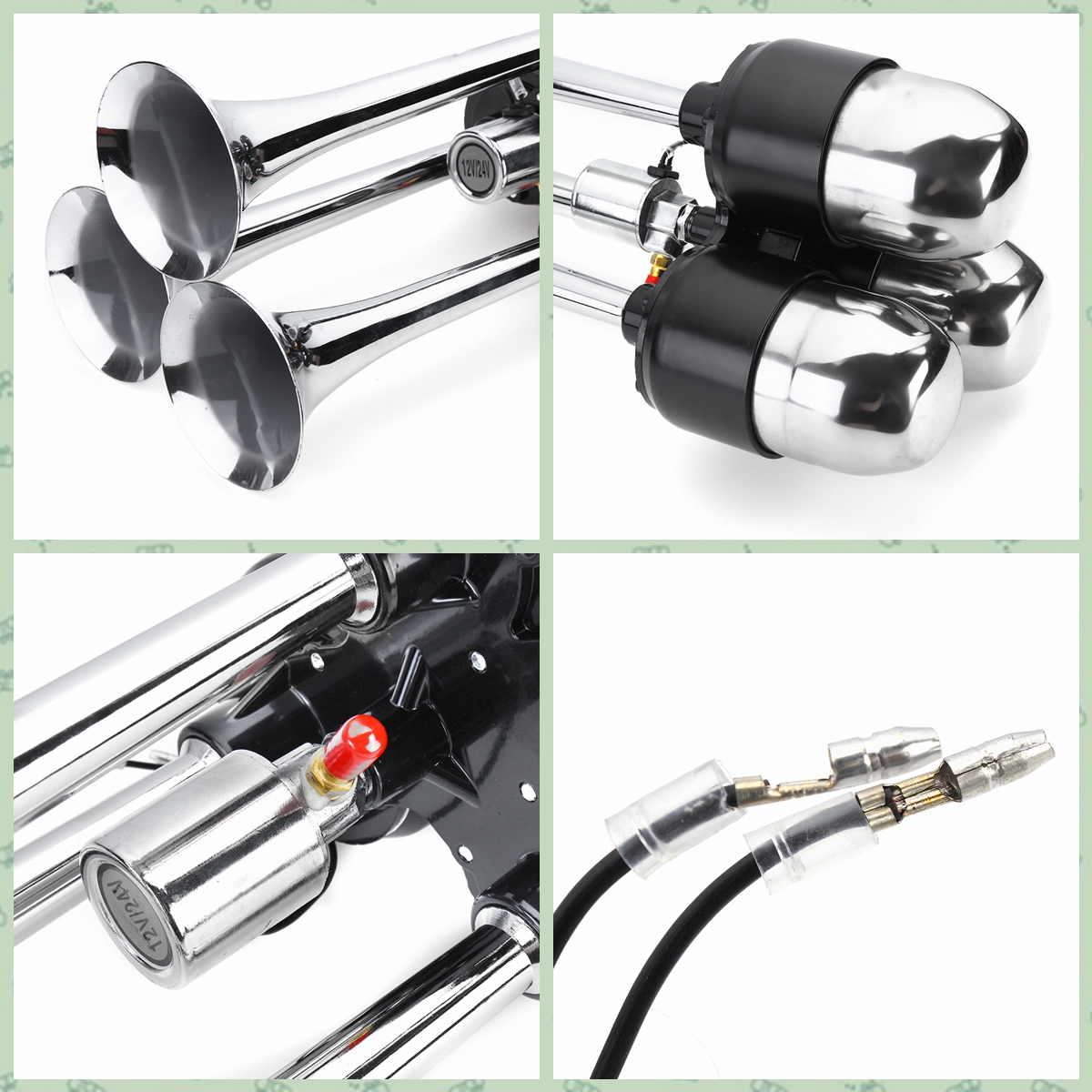 12V-24V-500DB-Universal-Triple-Trumpet-Air-Horn-Super-Loud-For-Car-Van-Boat-Silver-Truck-1747581