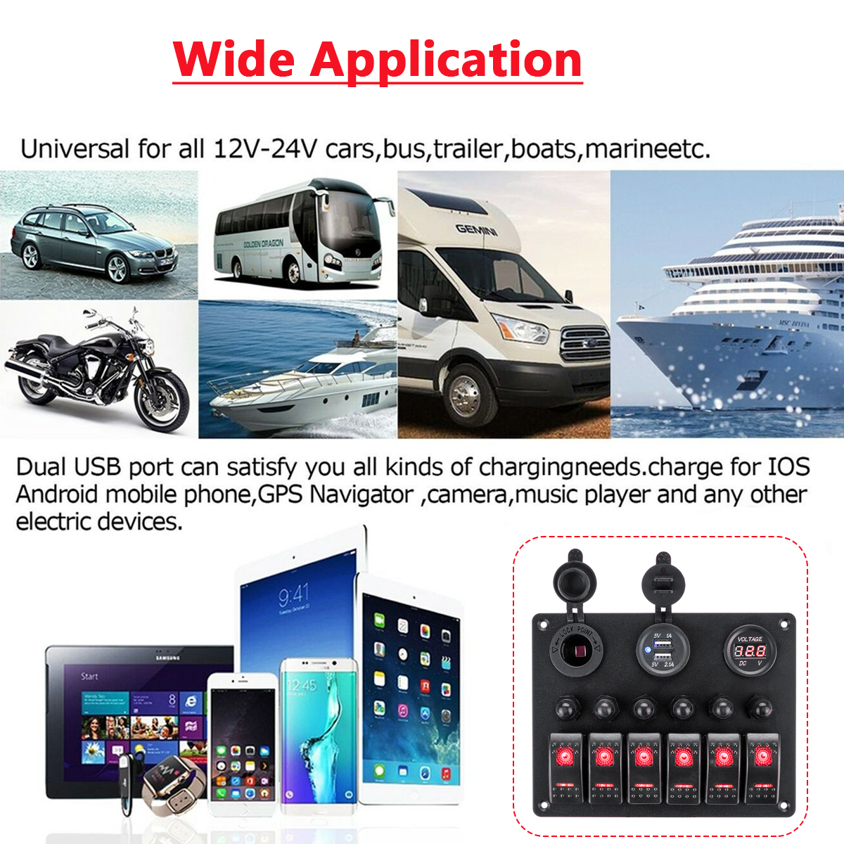 12V-24V-6-Gang-Waterproof-LED-Rocker-Switch-Panel-Voltmeter-Battery-Car-Boat-1644584