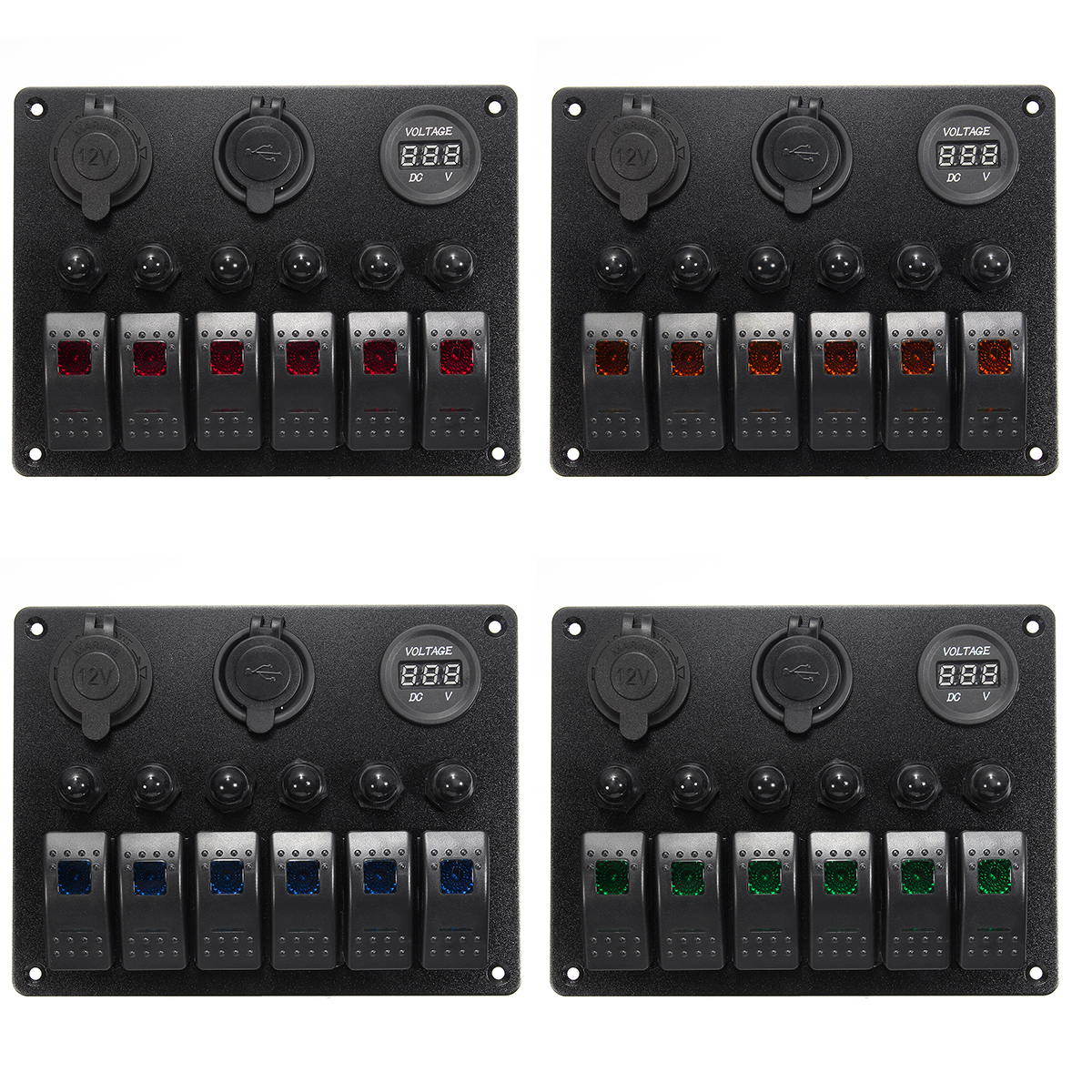 12V-24V-6-Gang-Waterproof-LED-Rocker-Switch-Panel-Voltmeter-Battery-Car-Boat-1644584