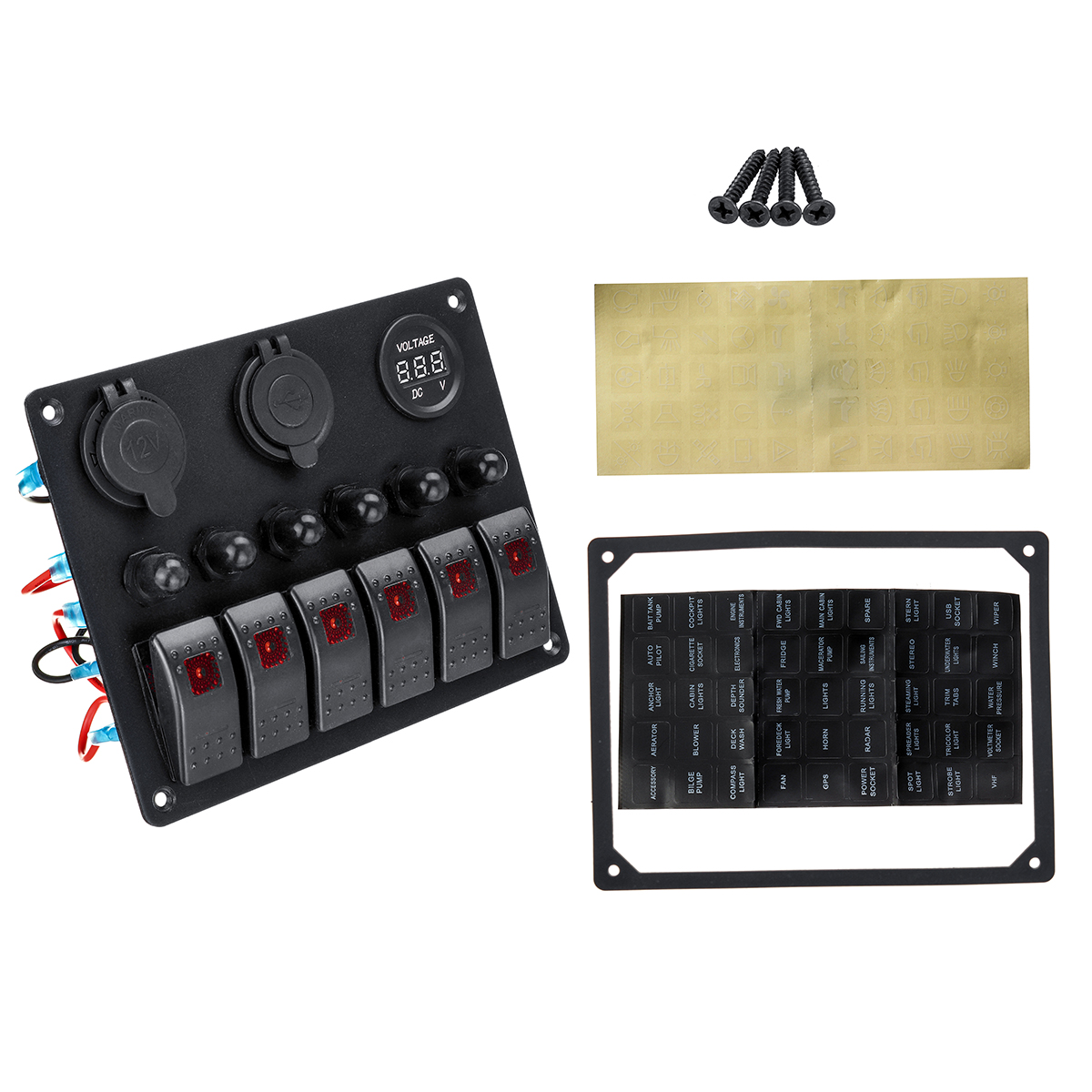 12V-24V-6-Gang-Waterproof-LED-Rocker-Switch-Panel-Voltmeter-Battery-Car-Boat-1644584