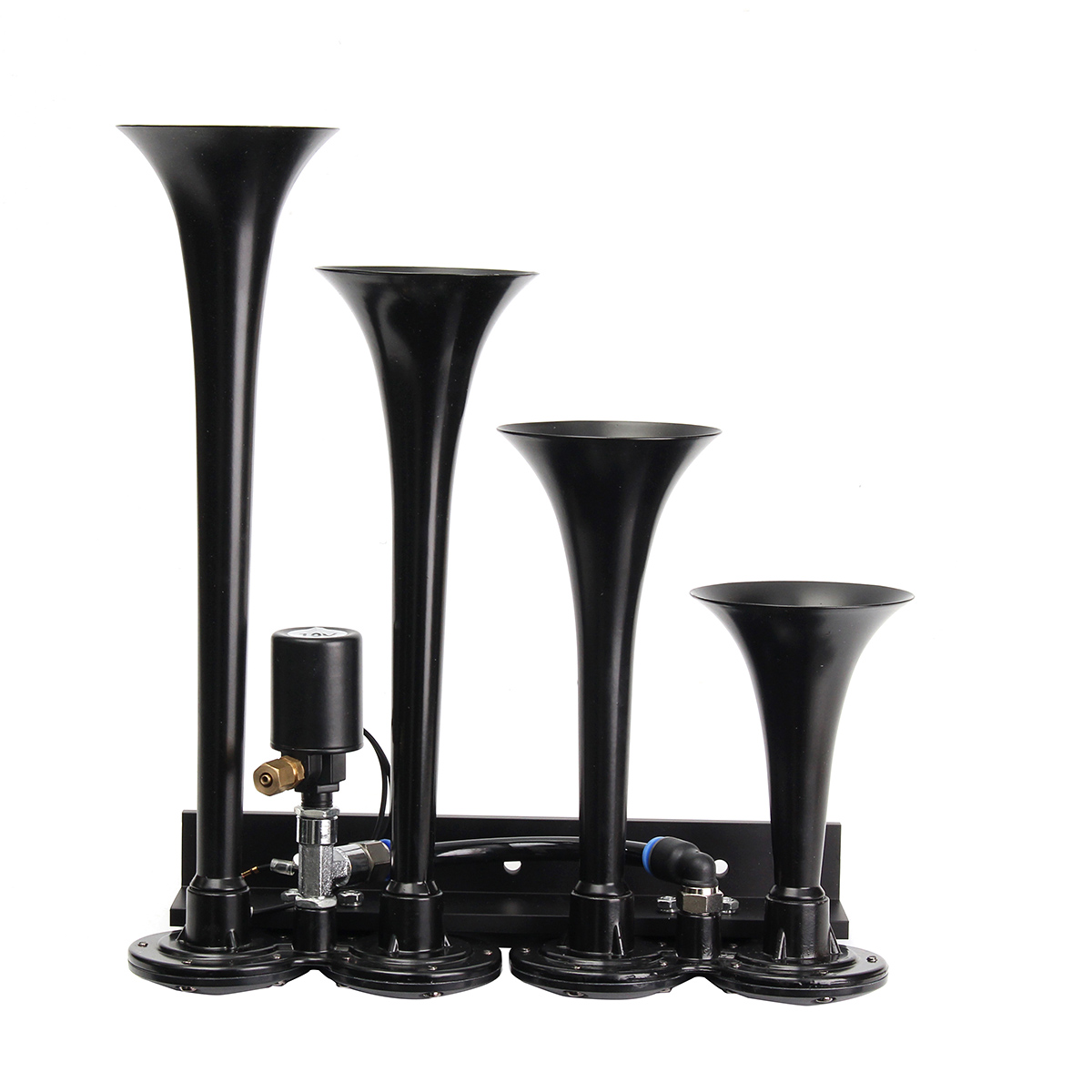 12V-Loud-149dB-Four-Trumpet-Train-Air-Horn-Metal-Black-For-Car-Truck-Boat-1450772