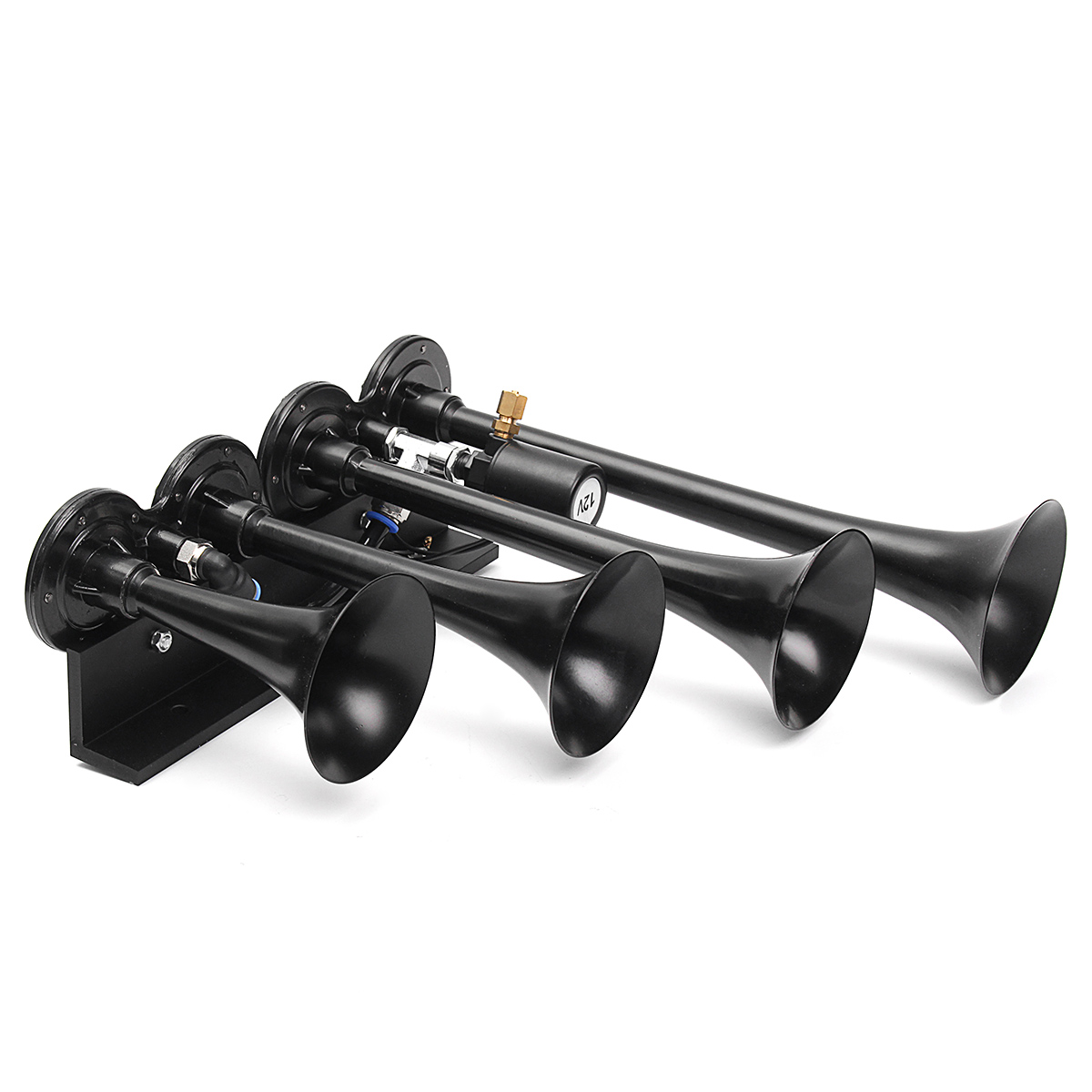 12V-Loud-149dB-Four-Trumpet-Train-Air-Horn-Metal-Black-For-Car-Truck-Boat-1450772