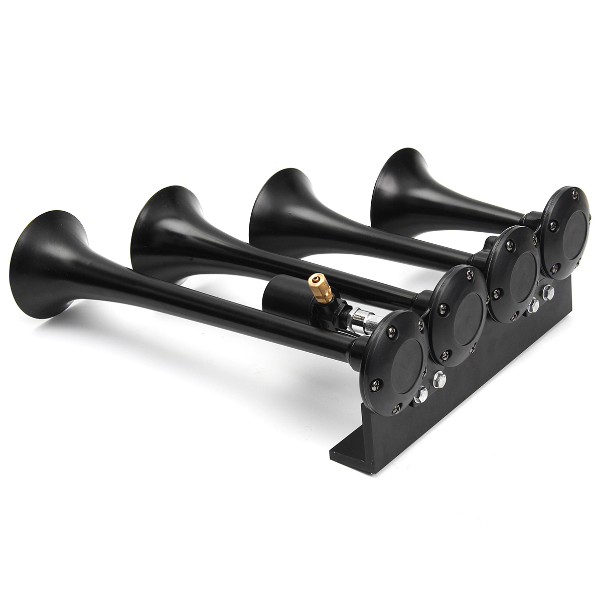 12V-Loud-149dB-Four-Trumpet-Train-Air-Horn-Metal-Black-For-Car-Truck-Boat-1450772