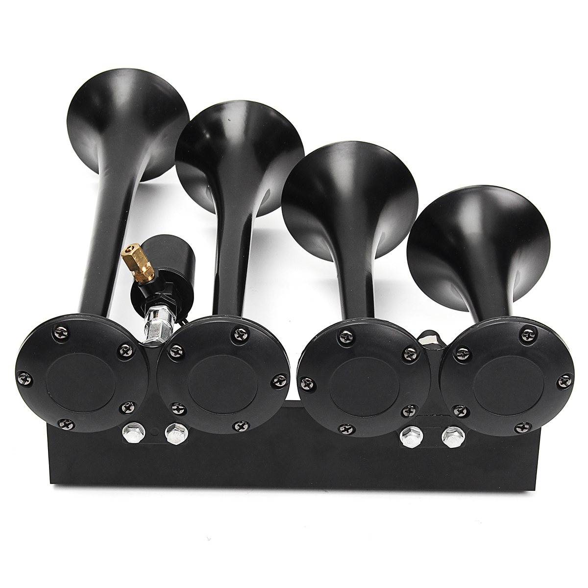 12V-Loud-149dB-Four-Trumpet-Train-Air-Horn-Metal-Black-For-Car-Truck-Boat-1450772