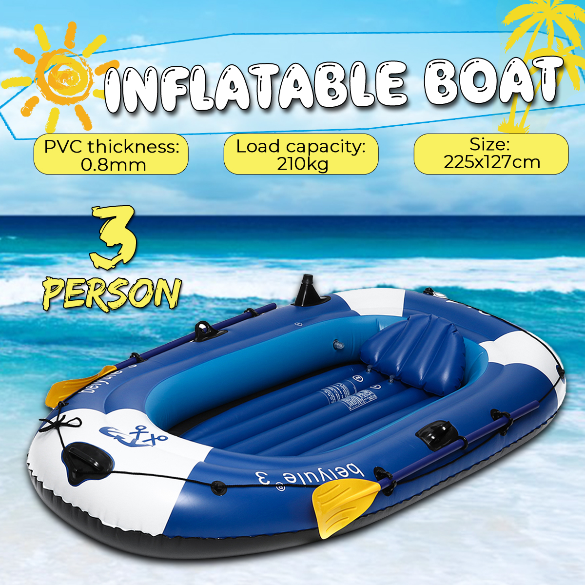 225x127cm-3-Person-Inflatable-Rowing-Boat-Bearing-210kg-PVC-Rubber-Fishing-with-Paddles-Pump-1544094