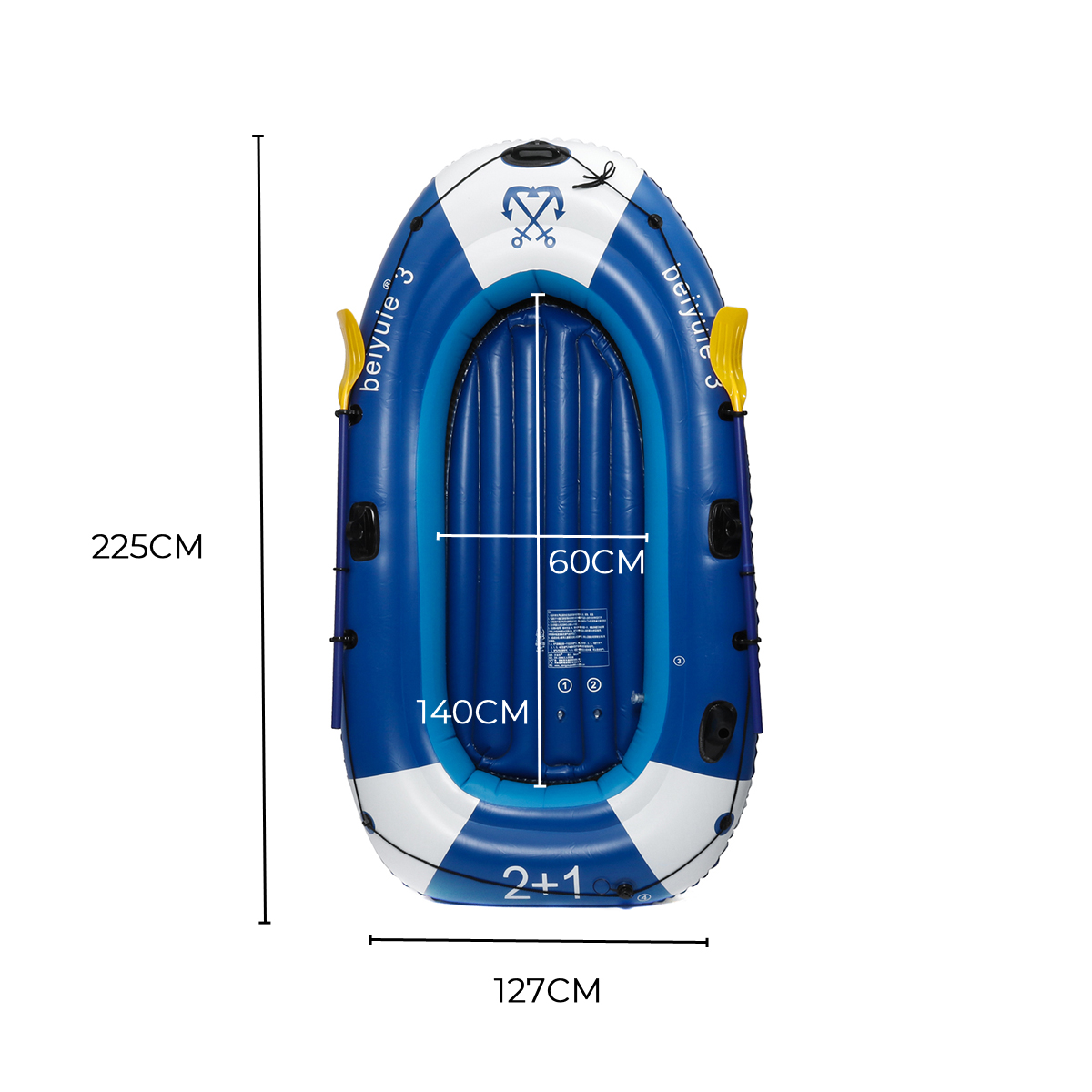 225x127cm-3-Person-Inflatable-Rowing-Boat-Bearing-210kg-PVC-Rubber-Fishing-with-Paddles-Pump-1544094