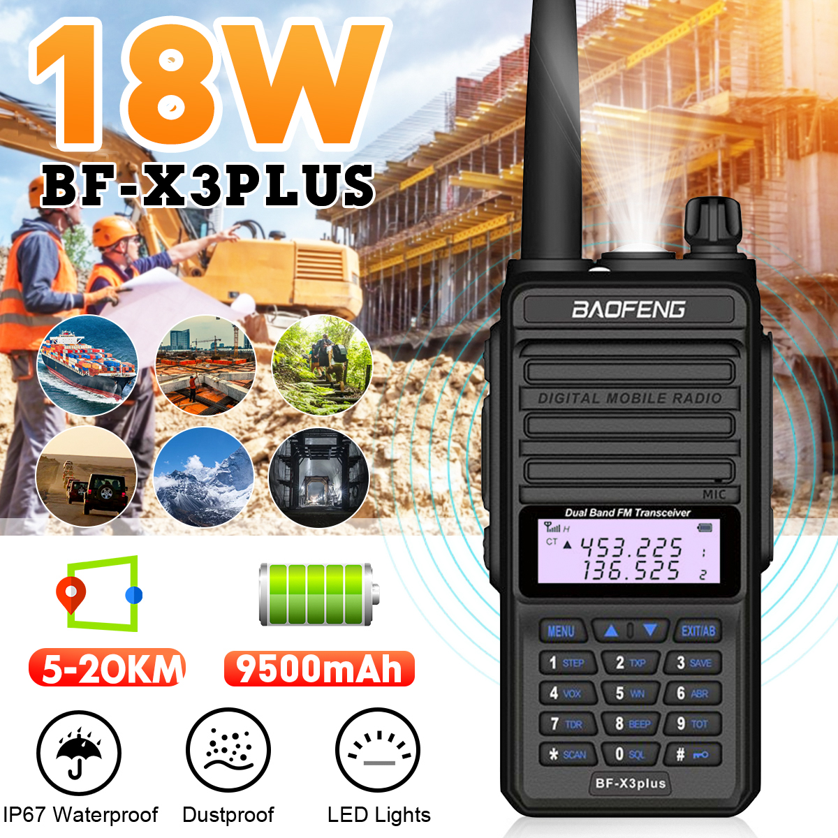 BAOFENG-F-X3plus-Three-Band-Handheld-Radio-Walkie-Talkie-18W-9500mAh-Waterproof-Dustproof-High-Power-1809622