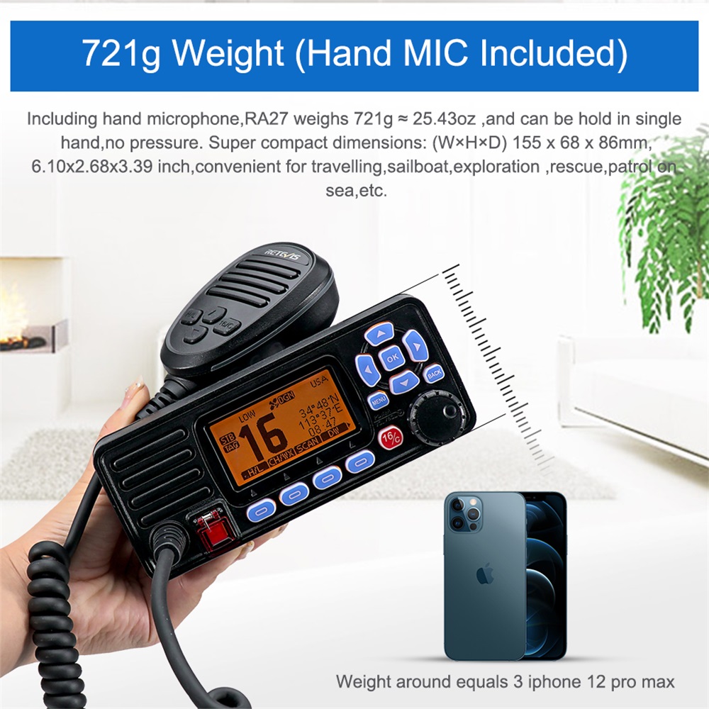 Retevis-RA27-VHF-Marine-Radio-Transceiver-25W-IP67-Waterproof-GPS-NOAA-Fixed-Mount-Class-D-DSC-Marin-1816796