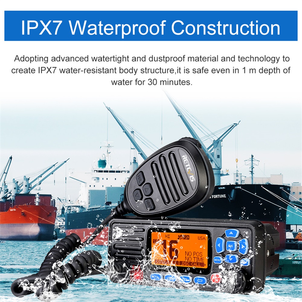 Retevis-RA27-VHF-Marine-Radio-Transceiver-25W-IP67-Waterproof-GPS-NOAA-Fixed-Mount-Class-D-DSC-Marin-1816796