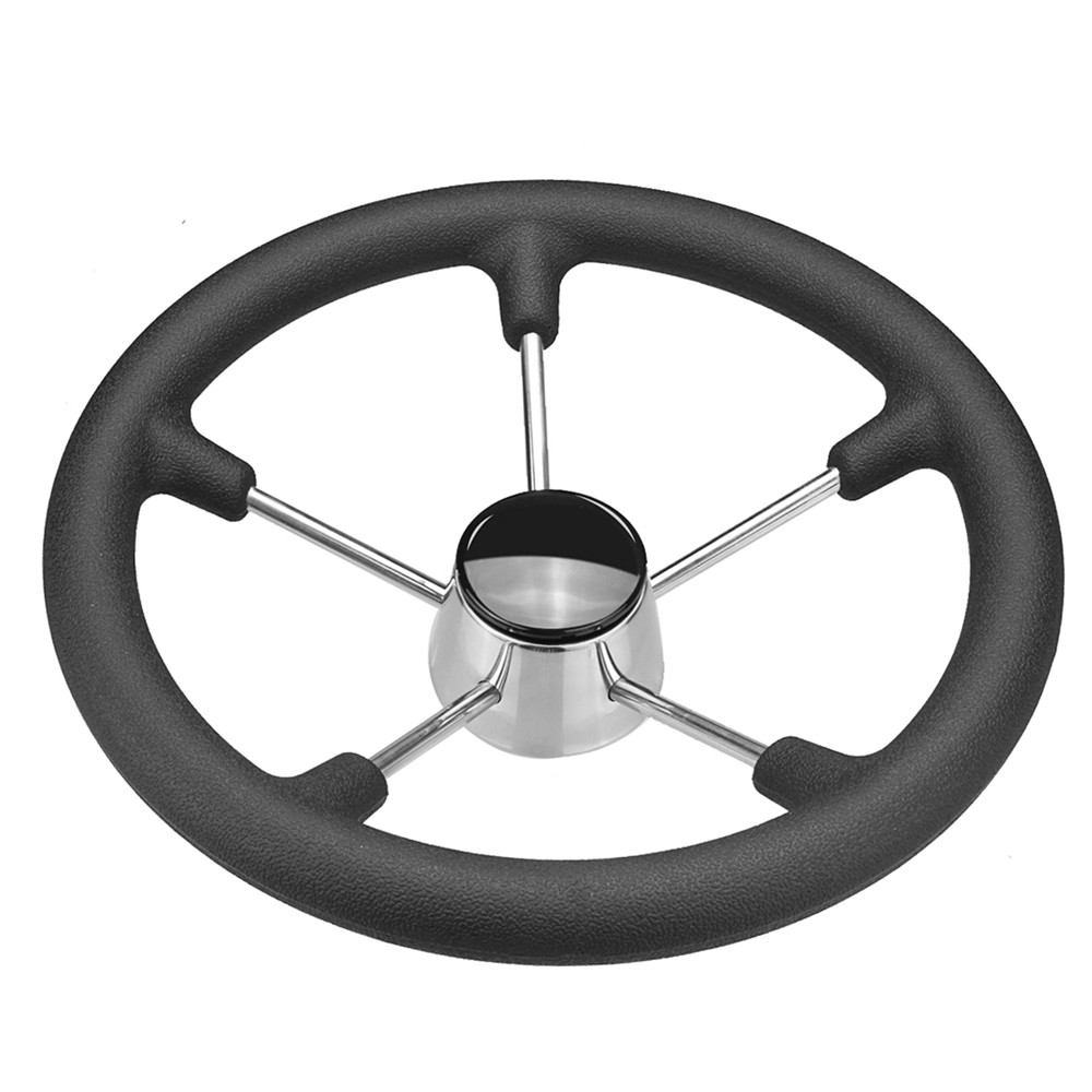 Stainless-Steel-5-Spoke-Black-Foam-Grip-Steering-Wheel-Destroyer-For-Marine-Boat-1451758