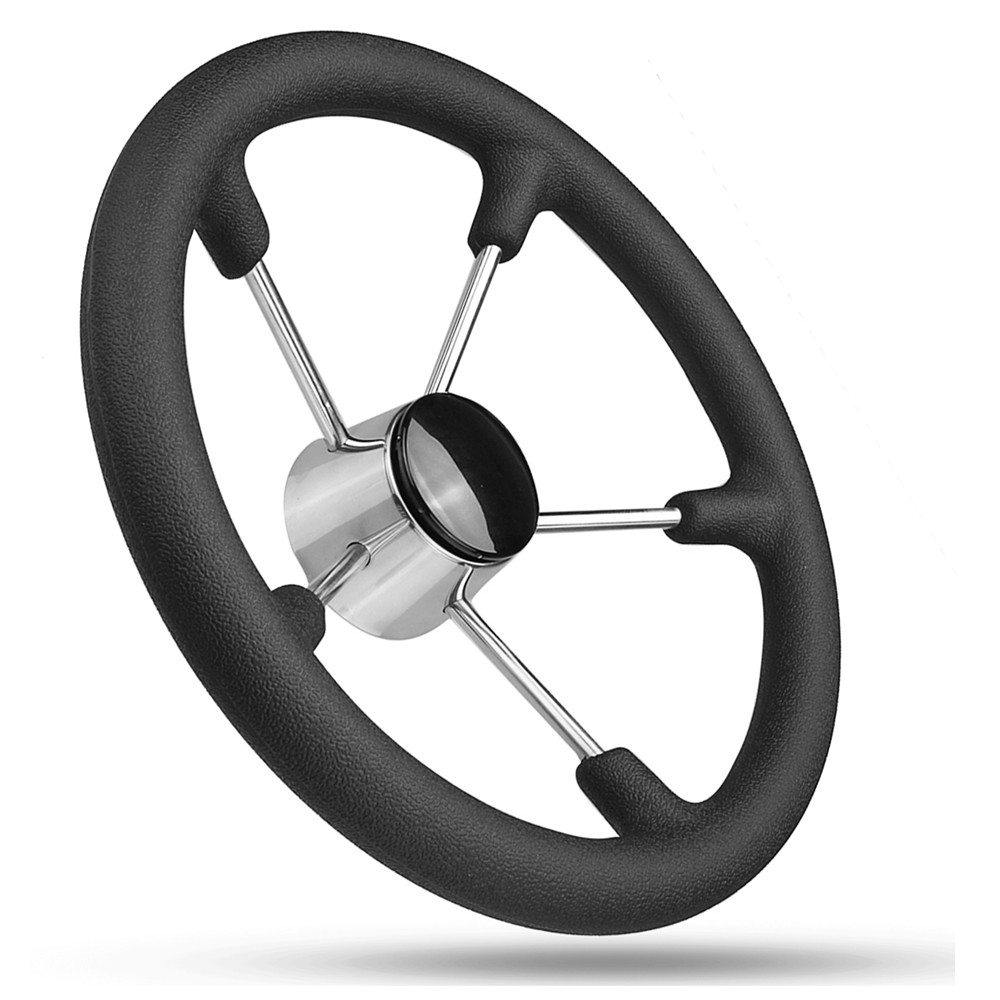 Stainless-Steel-5-Spoke-Black-Foam-Grip-Steering-Wheel-Destroyer-For-Marine-Boat-1451758