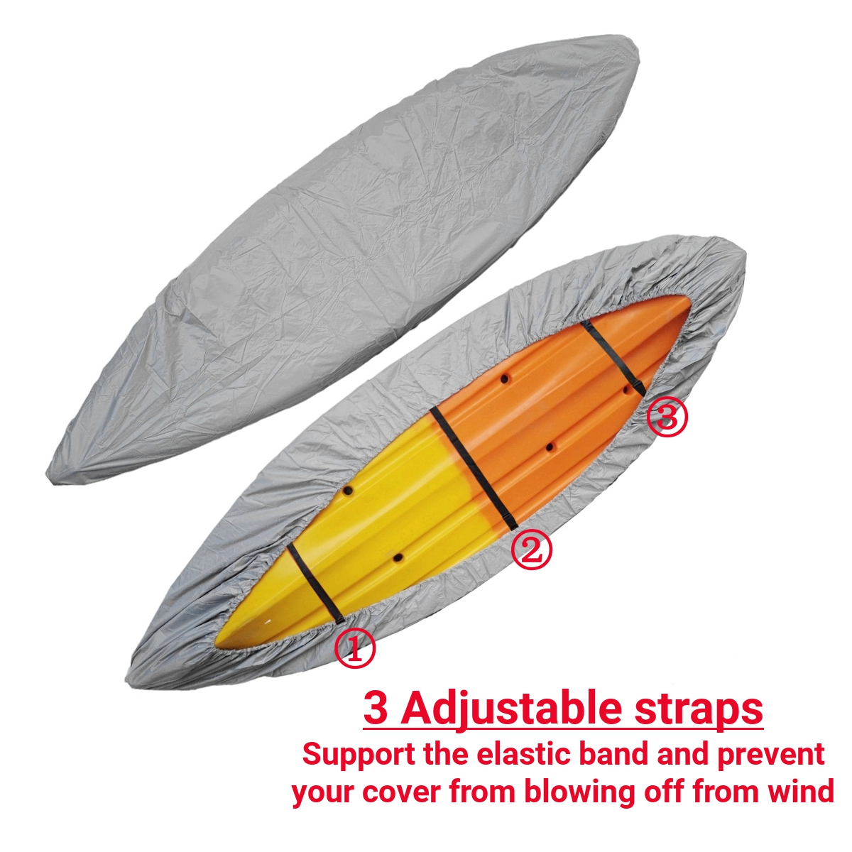 Kayak-Cover-with-Adjustable-Bottom-Straps-UV-Resistant-Dust-Shield-Silver-For-Hydra-Creek-1703174