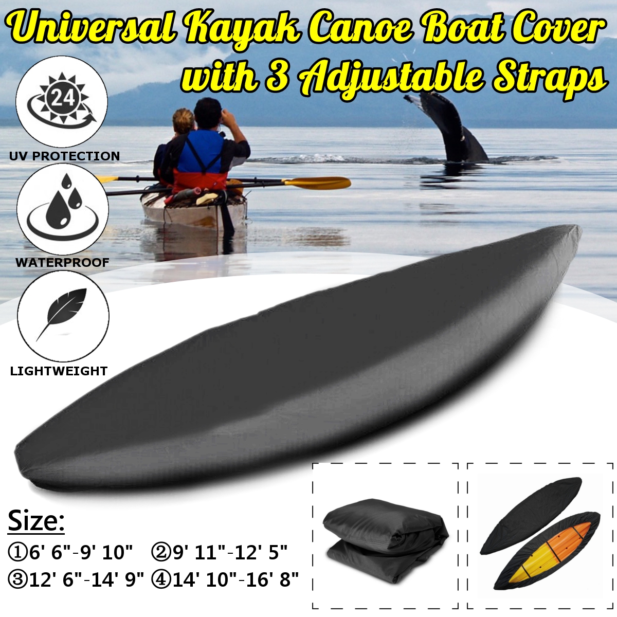 Kayak-Cover-with-Adjustable-Bottom-Straps-UV-Resistant-Dust-Storage-Shield-Black-For-Hydra-Creek-1703206