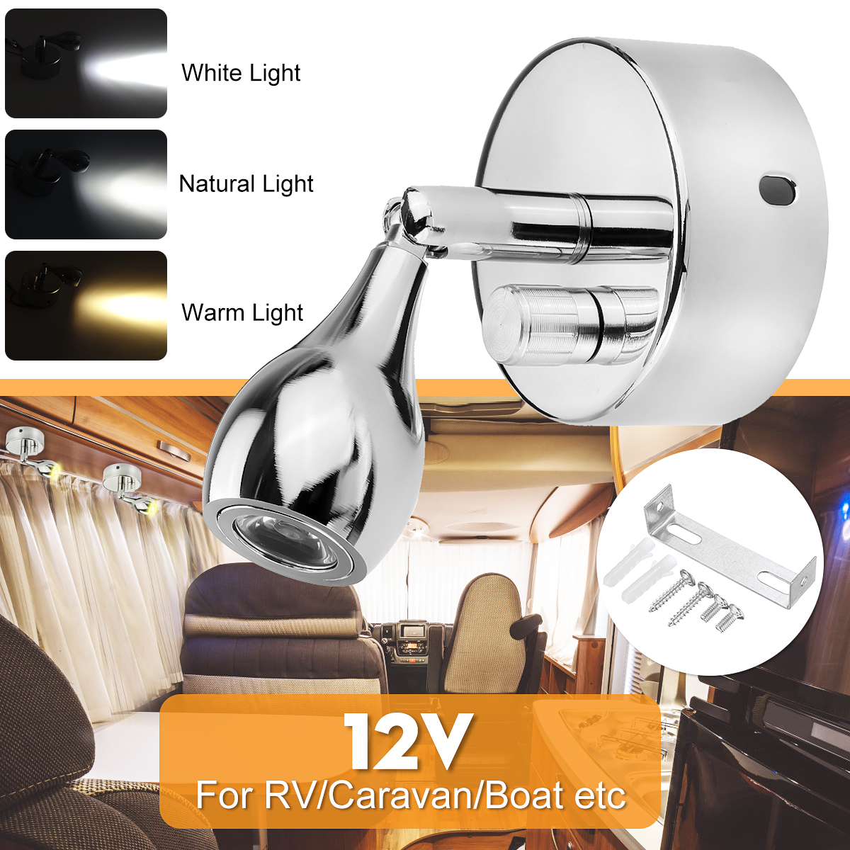 12V-1W-Dimming-Wall-Lamp-LED-Reading-Spot-Light-RV-Boat-Caravan-Motorhome-Bedside-1556697