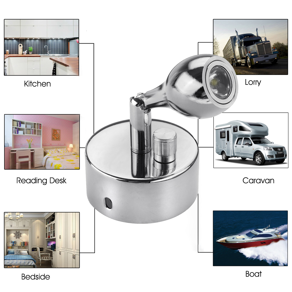 12V-1W-Dimming-Wall-Lamp-LED-Reading-Spot-Light-RV-Boat-Caravan-Motorhome-Bedside-1556697