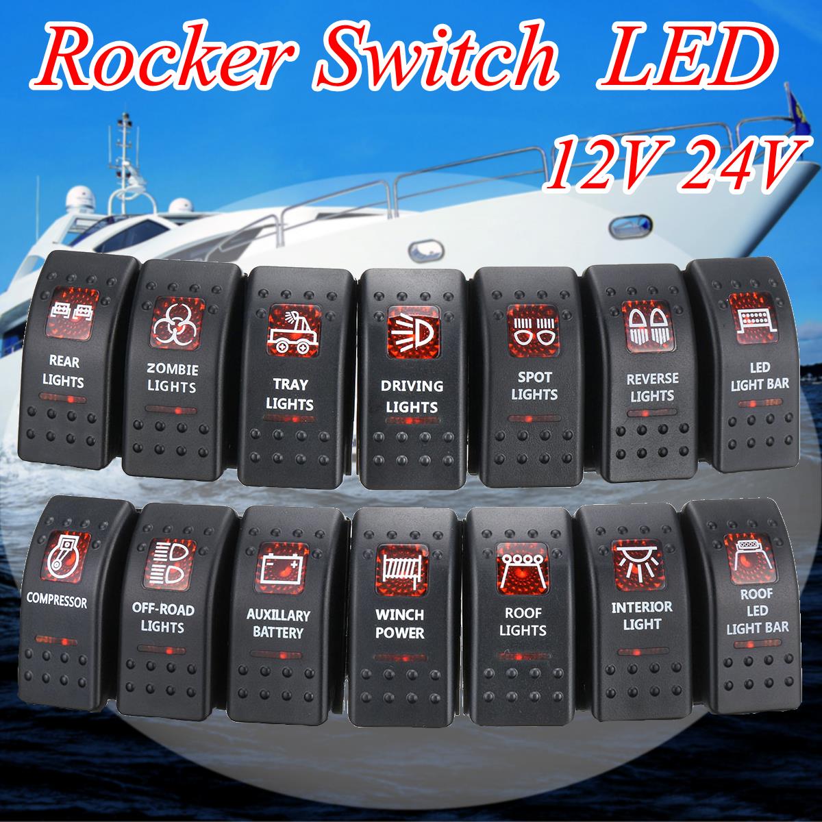 12V-20A-Marine-5-Pin-Rocker-Switch-Orange-LED-SPST-ON-OFF-Light-Bar-Waterproof-1422279