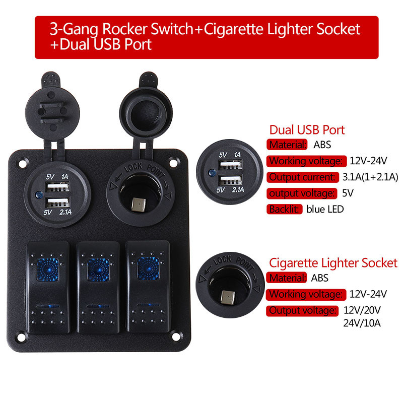 12V-24V-21A1A-3-Gang-Rocker-Switch-Panel-ON-OFF-Socket-Dual-USB-For-Car-Marine-Boat-RV-1633390