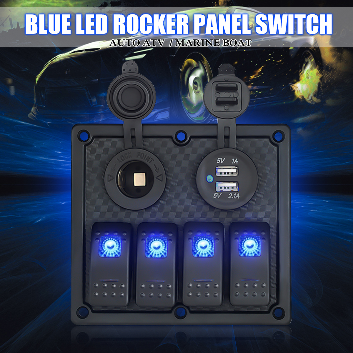12V-24V-4-Gang-LED-CarMarine-BoatRV-Rocker-Switch-Panel-Circuit-Dual-USB-Power-Socket-1780457