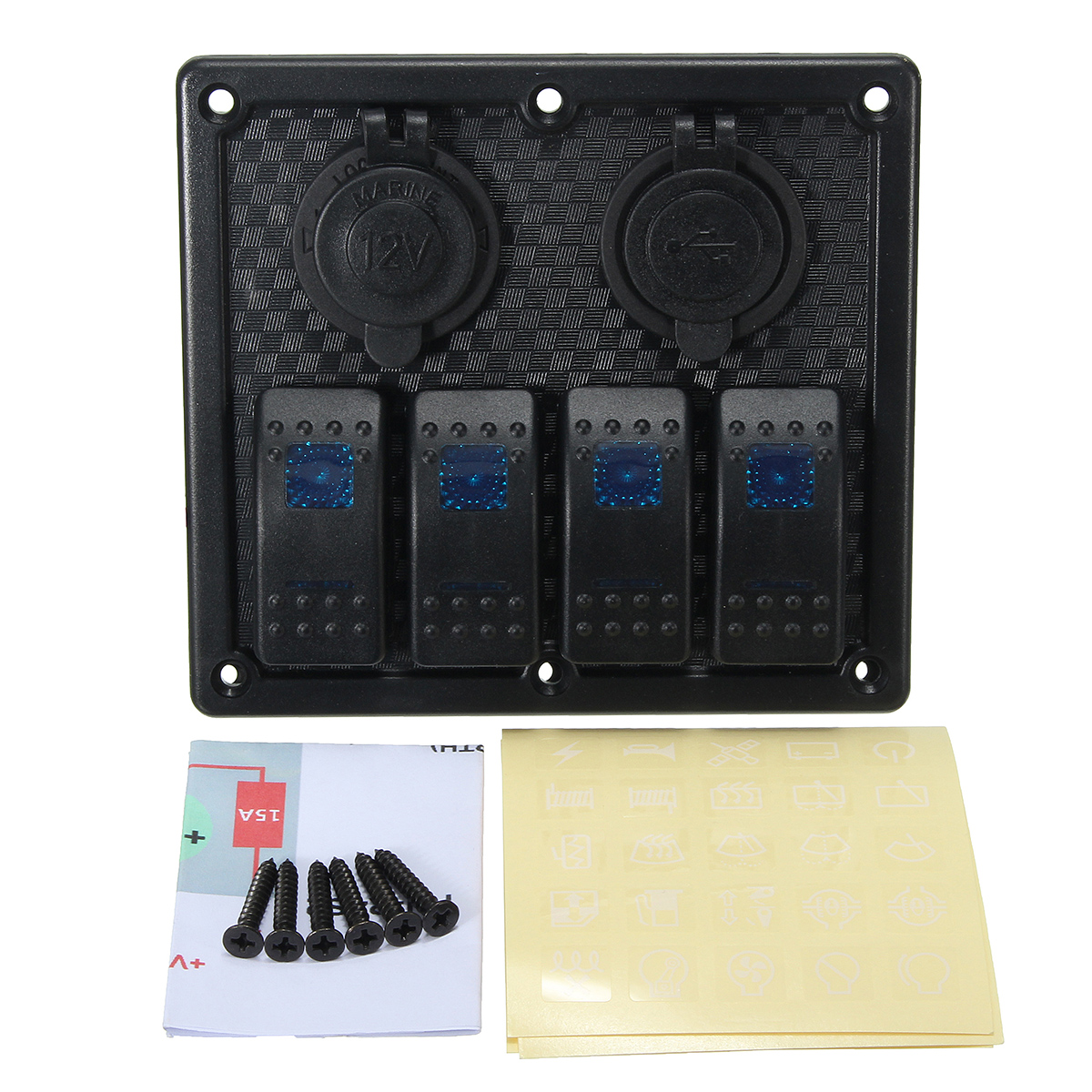 12V-24V-4-Gang-LED-CarMarine-BoatRV-Rocker-Switch-Panel-Circuit-Dual-USB-Power-Socket-1780457