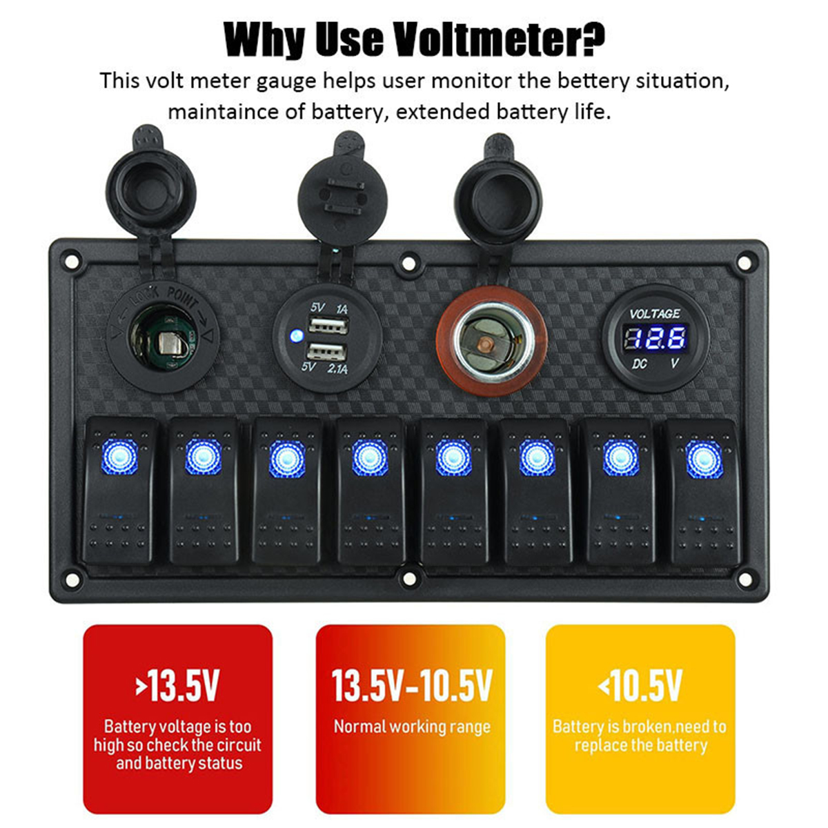 12V-24V-8-Gang-Blue-LED-Rocker-Switch-Panel-Car-Marine-Boat-Dual-USB-Waterproof-1696346