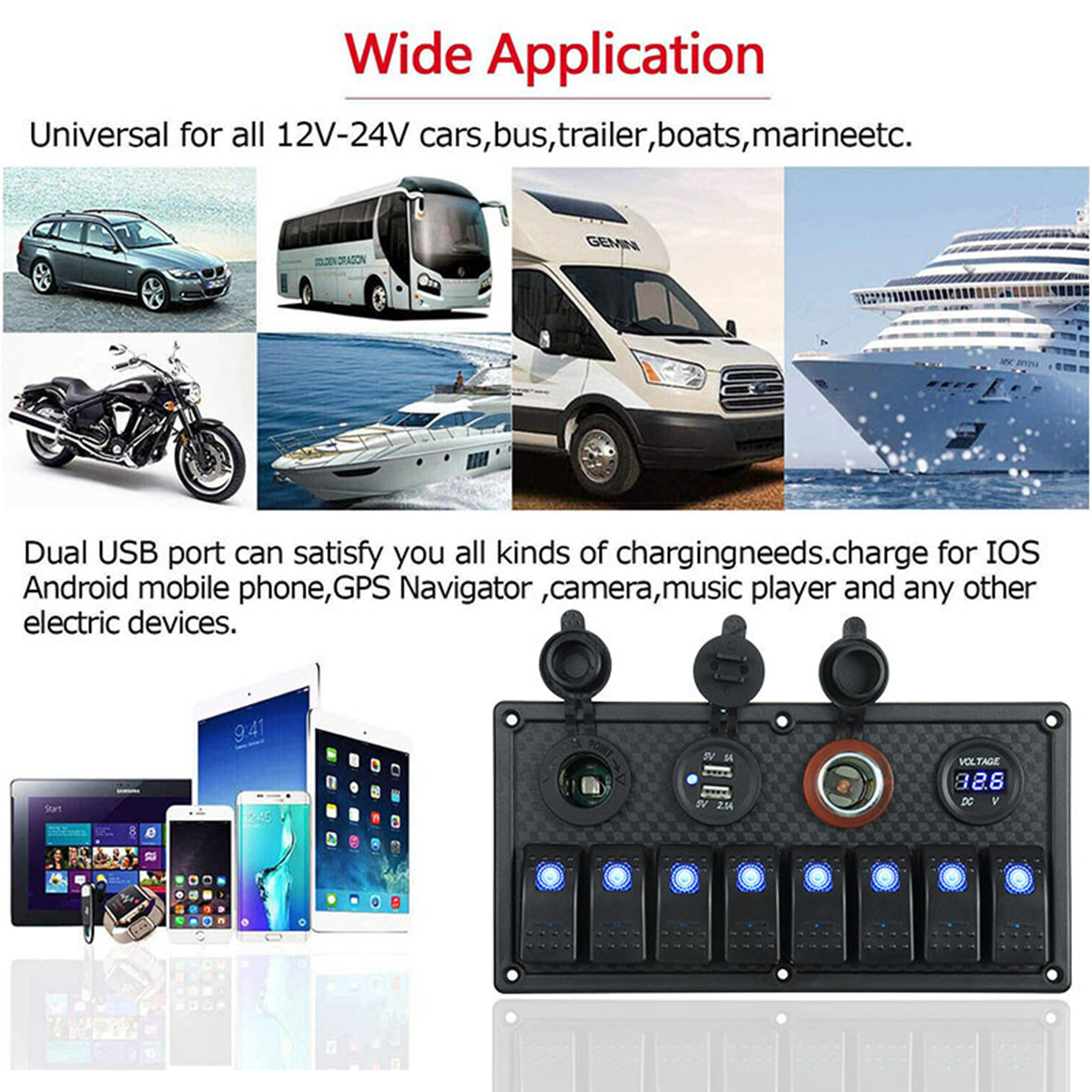 12V-24V-8-Gang-Blue-LED-Rocker-Switch-Panel-Car-Marine-Boat-Dual-USB-Waterproof-1696346