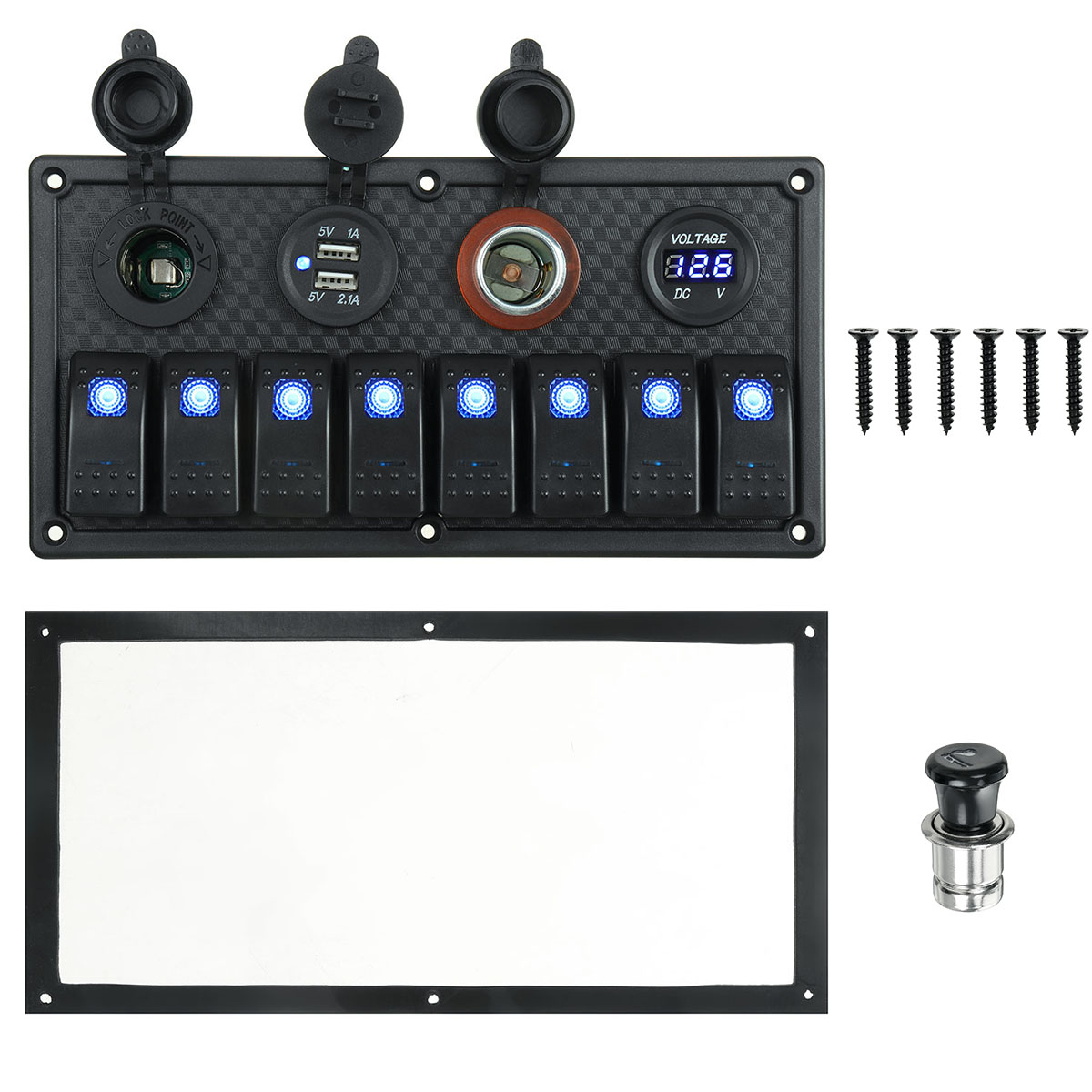 12V-24V-8-Gang-Blue-LED-Rocker-Switch-Panel-Car-Marine-Boat-Dual-USB-Waterproof-1696346