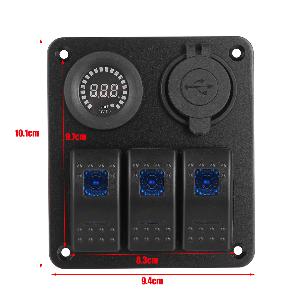 12V-3-Gang-Blue-Toggle-Rocker-Switch-Panel-Voltmeter-USB-Charger-Car-Marine-Boat-1736092