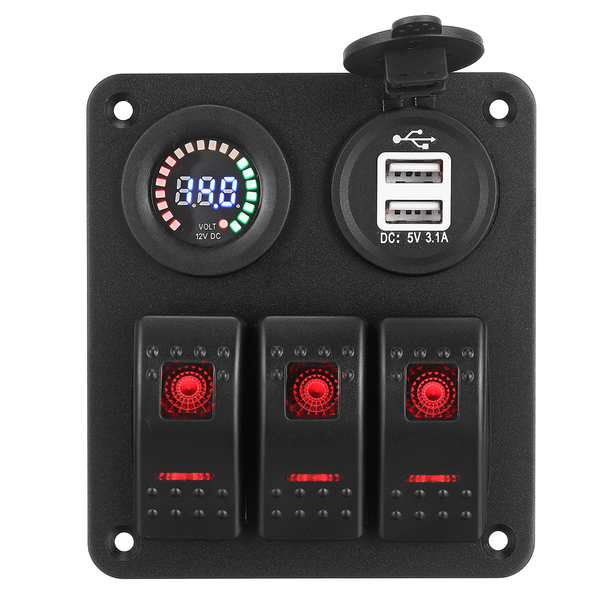 12V-3-Gang-Blue-Toggle-Rocker-Switch-Panel-Voltmeter-USB-Charger-Car-Marine-Boat-1736092
