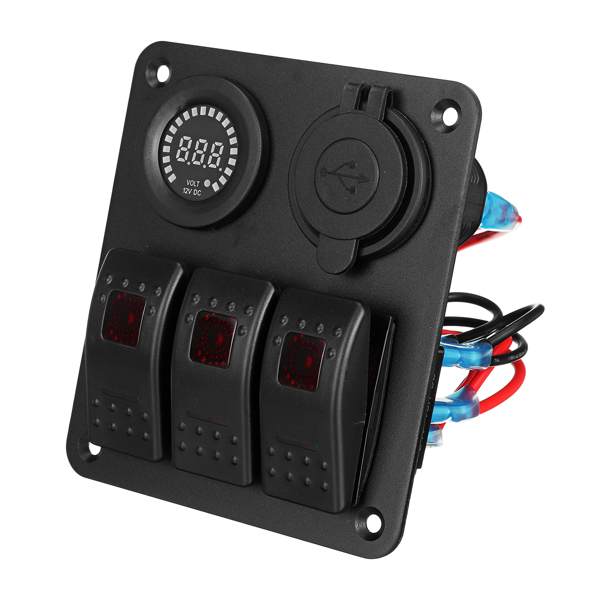 12V-3-Gang-Blue-Toggle-Rocker-Switch-Panel-Voltmeter-USB-Charger-Car-Marine-Boat-1736092