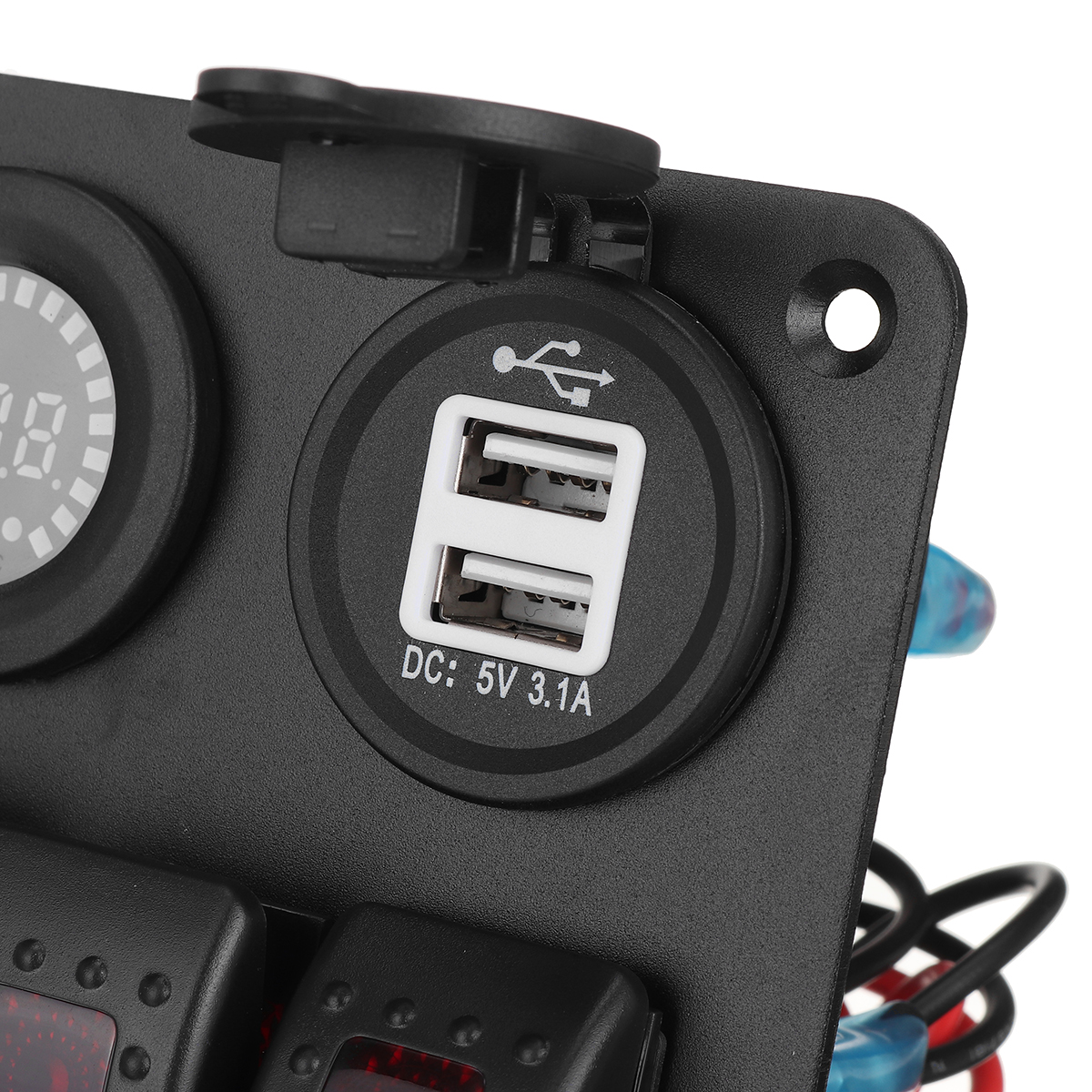 12V-3-Gang-Blue-Toggle-Rocker-Switch-Panel-Voltmeter-USB-Charger-Car-Marine-Boat-1736092