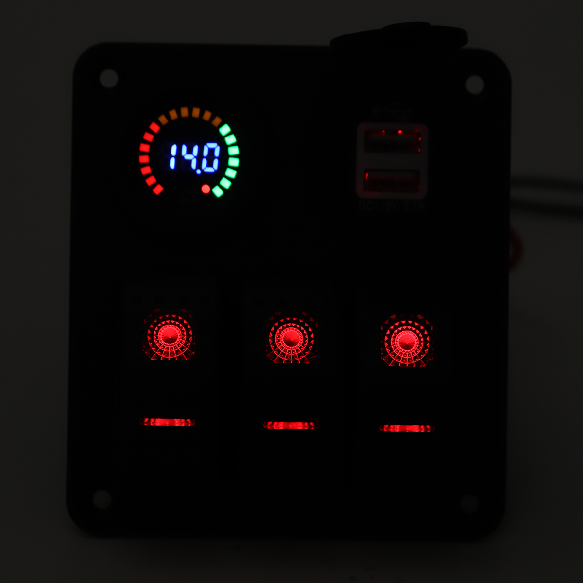 12V-3-Gang-Blue-Toggle-Rocker-Switch-Panel-Voltmeter-USB-Charger-Car-Marine-Boat-1736092