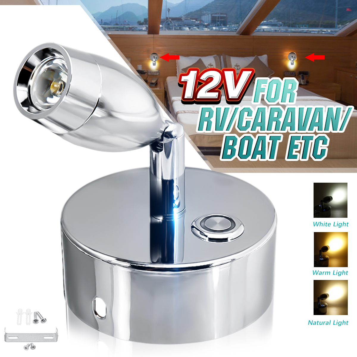 12V-Dimming-LED-Reading-Spot-Light-RV-Boat-Caravan-Motorhome-Bedside-Wall-Lamp-1556632