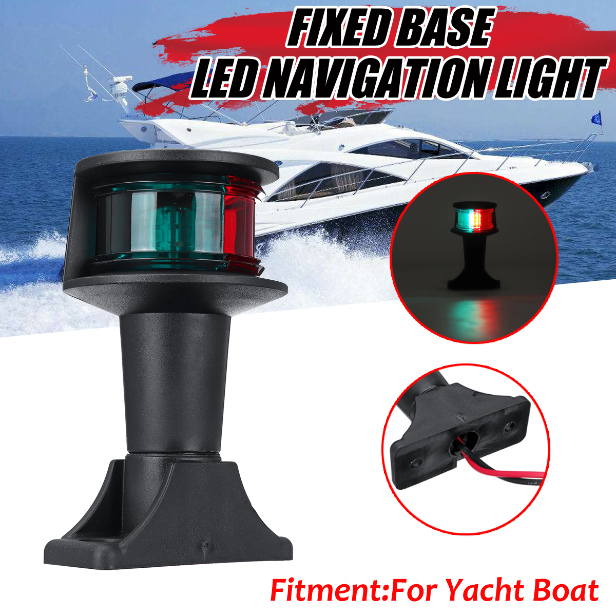 12V-Marine-Boat-Yacht-Lights-Pontoon-LED-Navigation-Stern-Anchor-Pole-Light-Red--Green-1591661