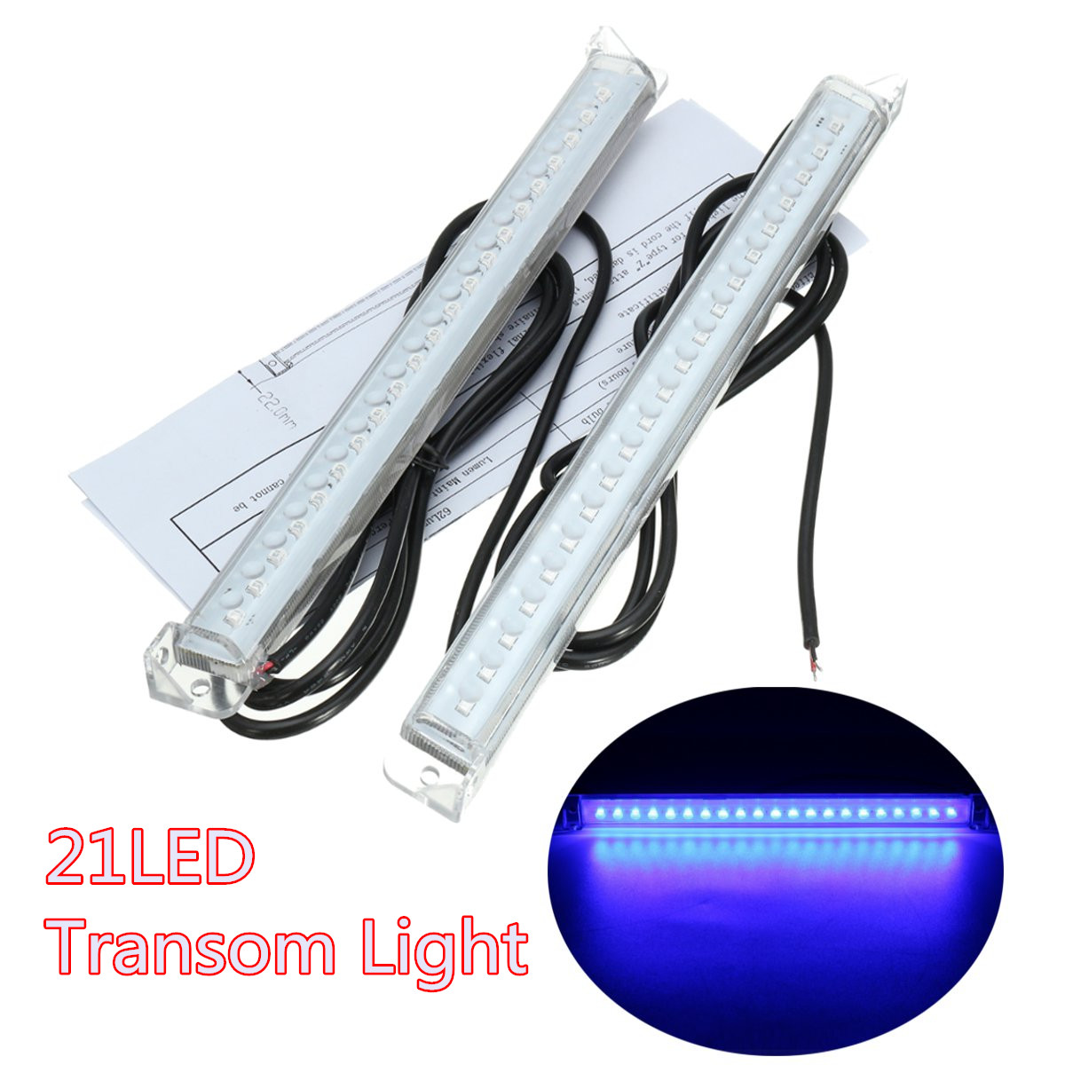 12V-Transom-Blue-Light-21-Led-Trim-Tab-Light-Kit-Transom-Stern-Bar-Blue-Under-Water-Boat-Marine-1134230